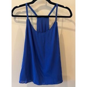 Alice + Olivia Silk Loma Waterfall Scoop Neck Drape Back Tank Blue Womens Sz Sm